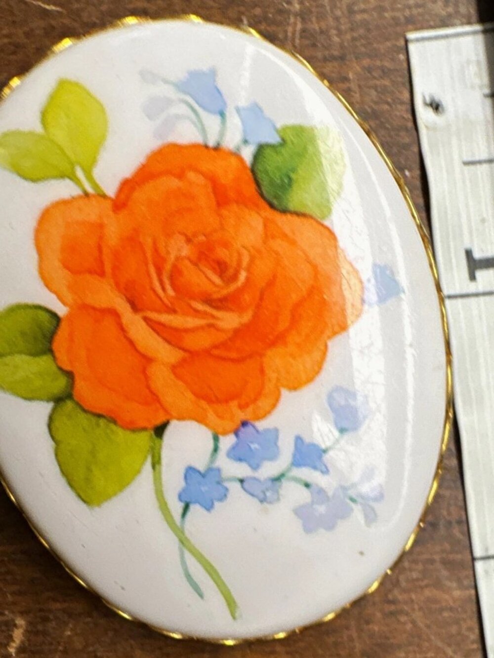 Hallmark Signed Oval Porcelain Floral Brooch Pin 2in Multicolor No Stone